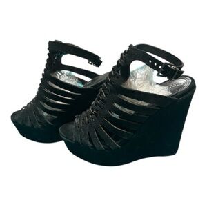 SCHUTZ Black Strappy Wedge Sandals